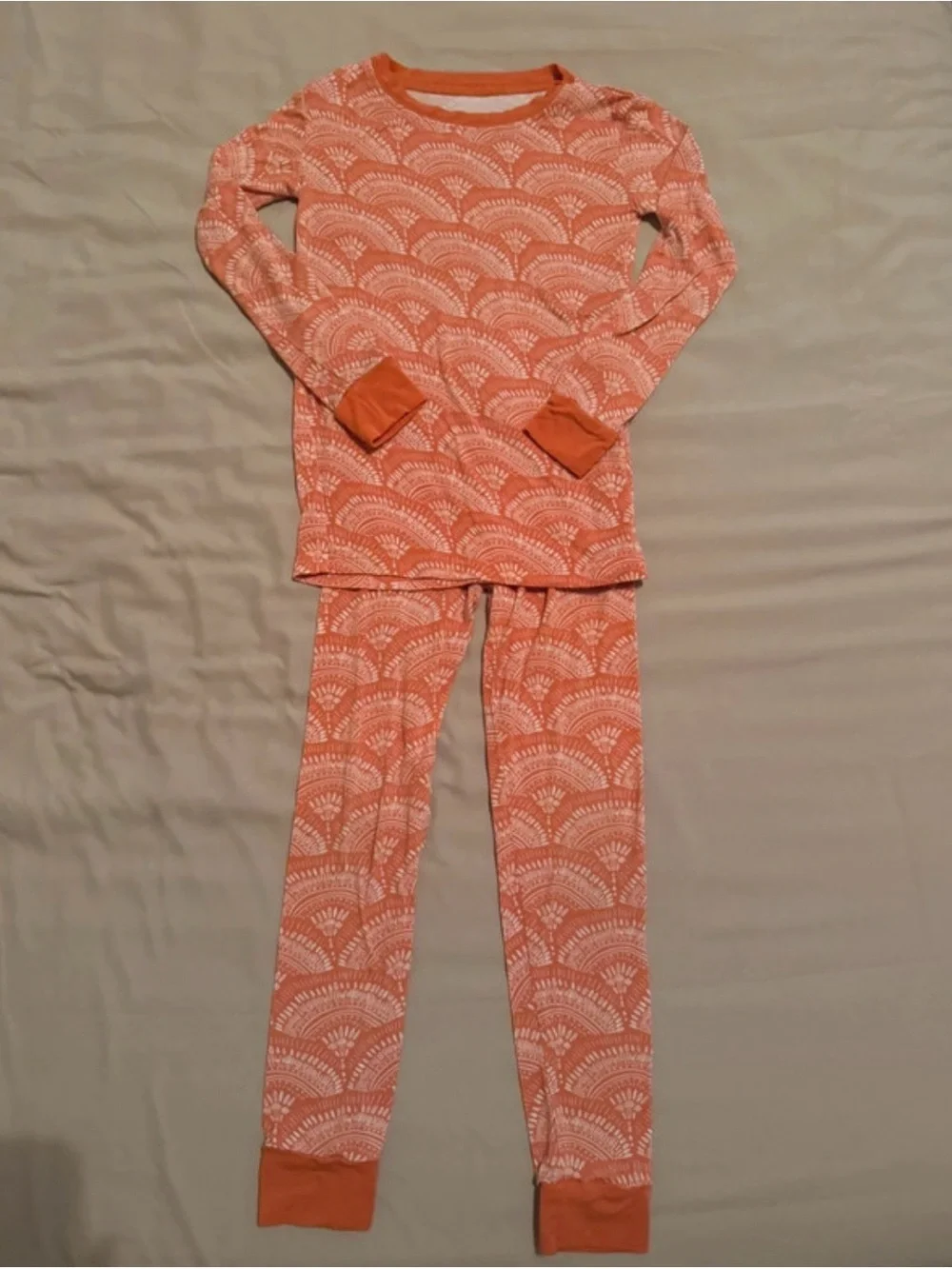Kids Orange Patterned Long-Sleeve Pajama Set
